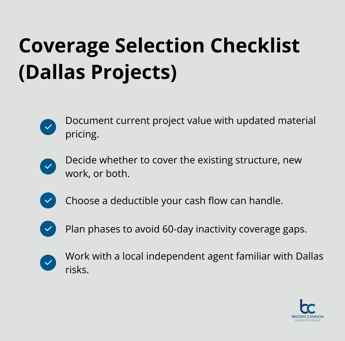 Checklist of key steps for choosing the right builders risk policy in Dallas