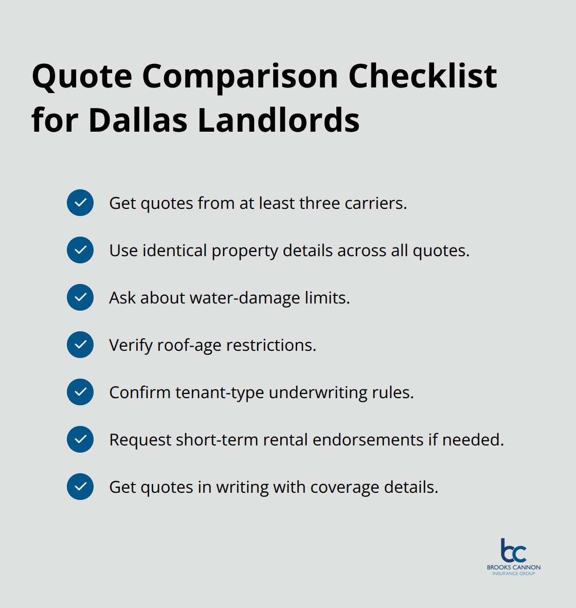 Checklist of what to request and verify when comparing landlord insurance quotes in Dallas - Dallas landlord coverage