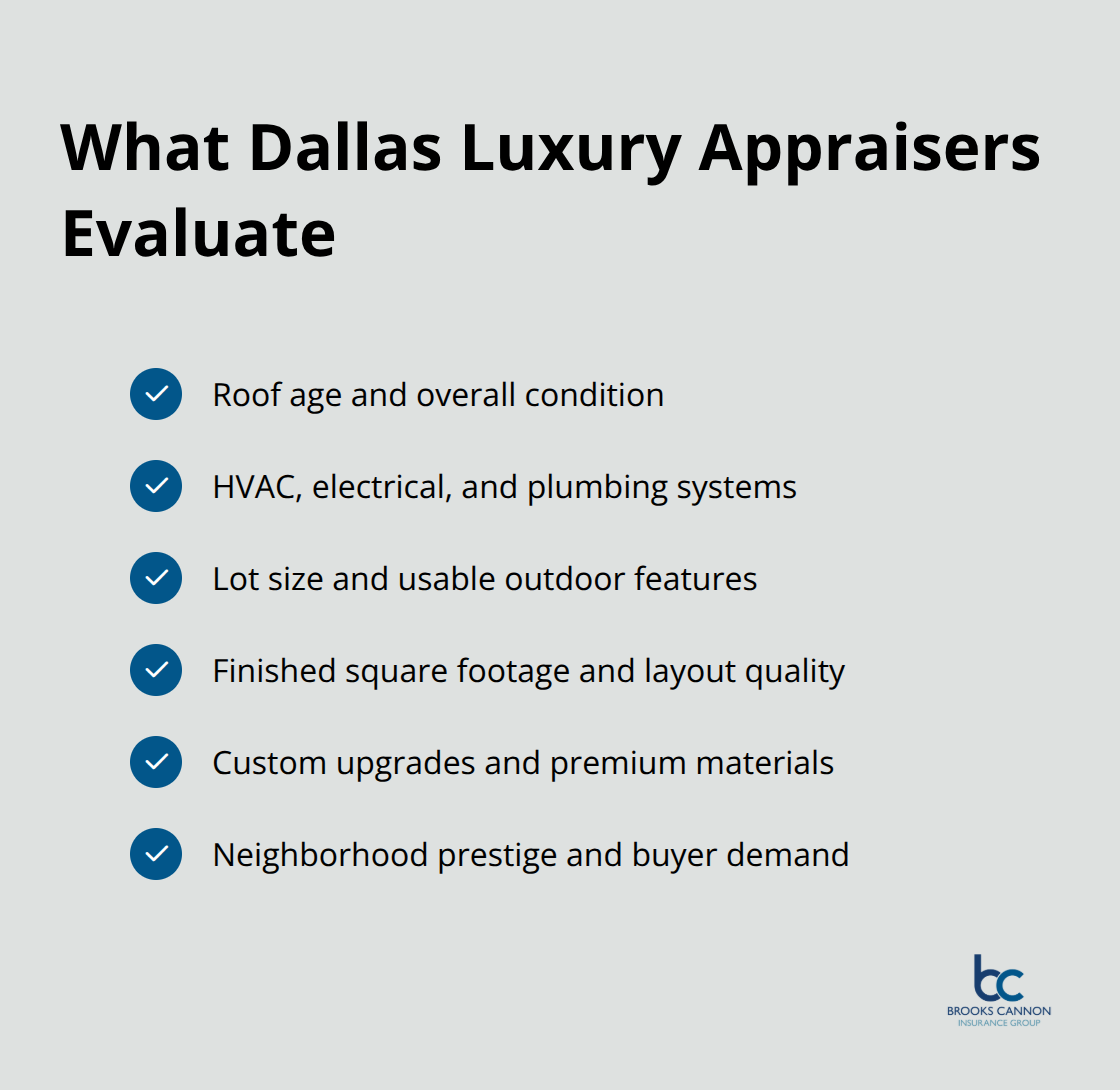 Checklist of key factors appraisers review for high-end Dallas homes