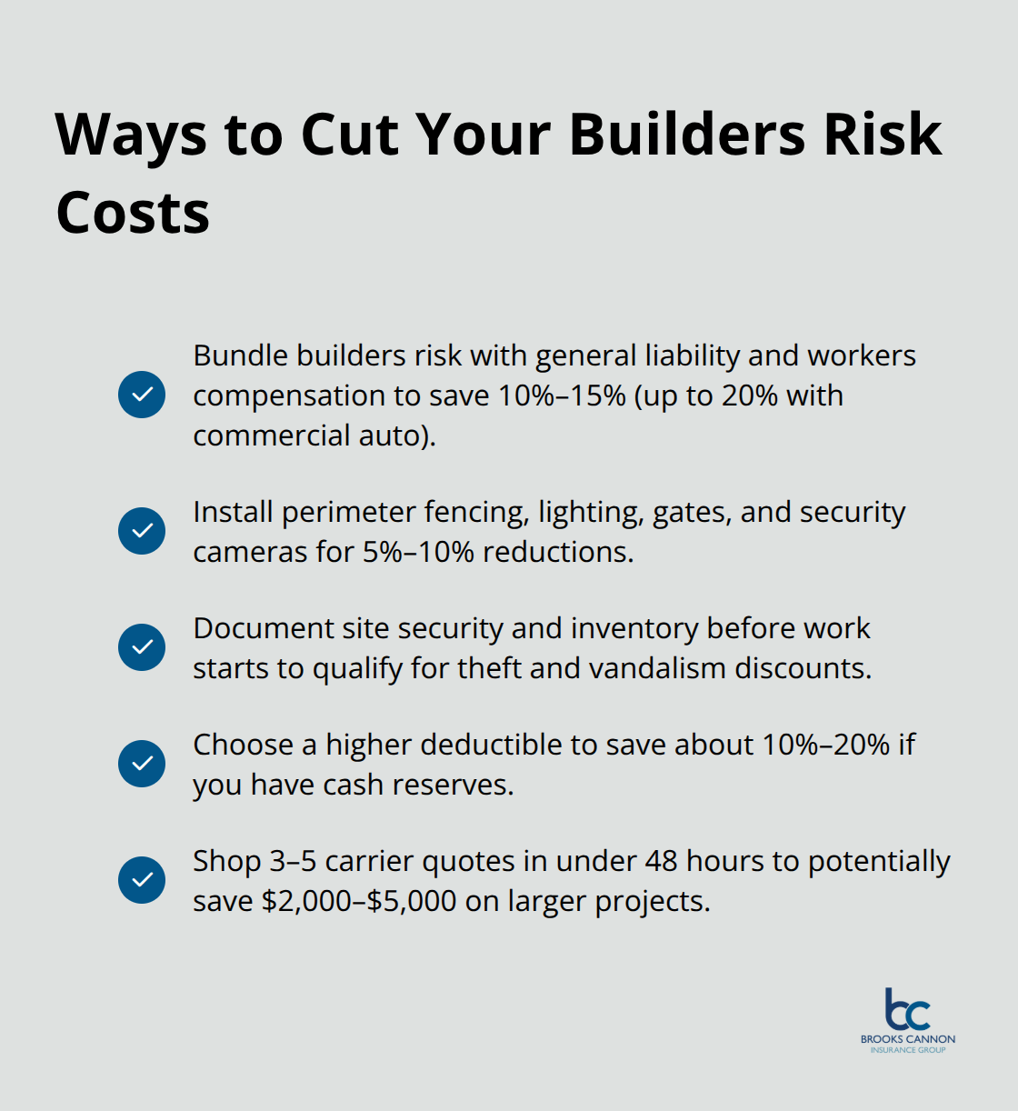 Checklist of practical steps Dallas contractors can take to lower builders risk premiums.