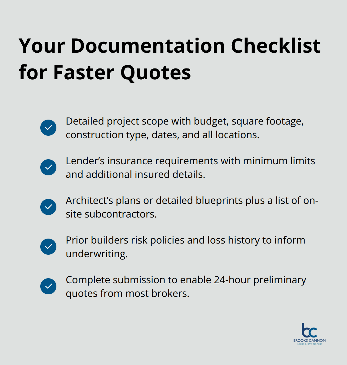 Checklist of documents to prepare before requesting builders risk quotes in the Dallas area. - builders risk liability insurance