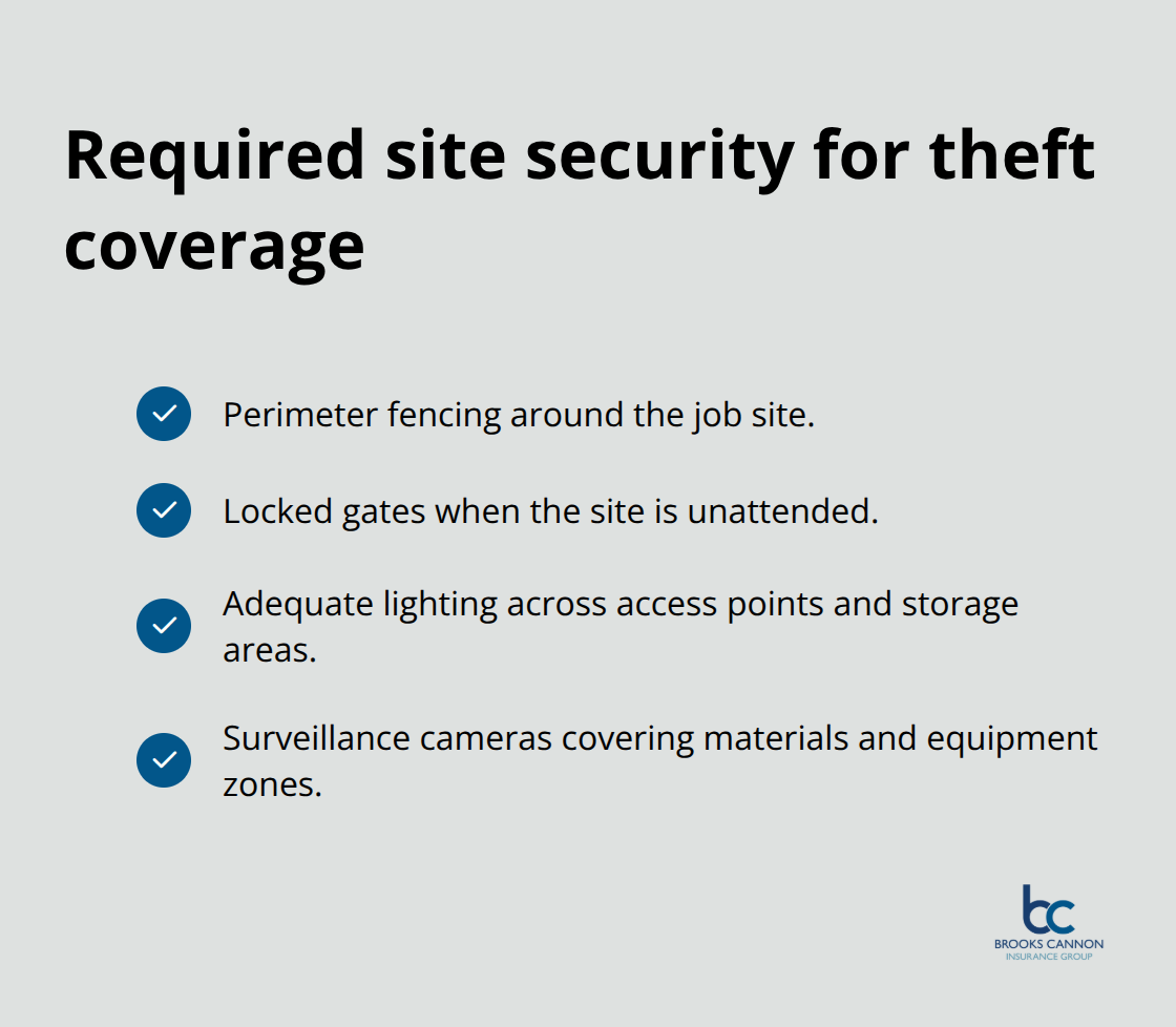 Checklist of security measures insurers expect to maintain theft coverage. - builders risk policy guide