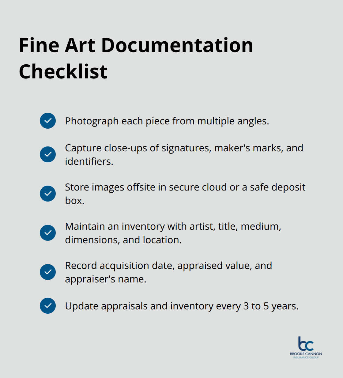 Checklist of essential documentation steps for insuring fine art collections - fine art insurance Dallas