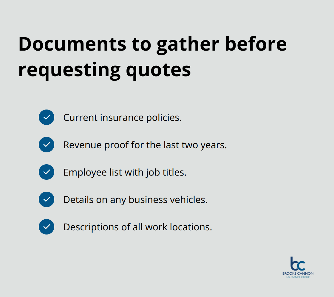 Checklist of business documents to prepare for accurate, comparable insurance quotes. - general liability insurance errors and omissions