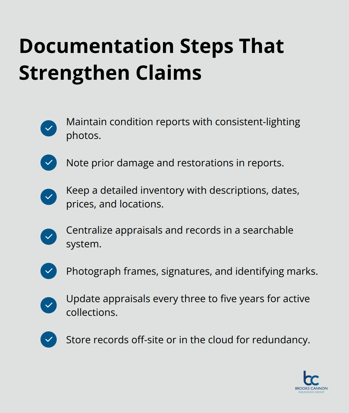 Checklist of documentation steps to support fine art insurance claims - precious art protection