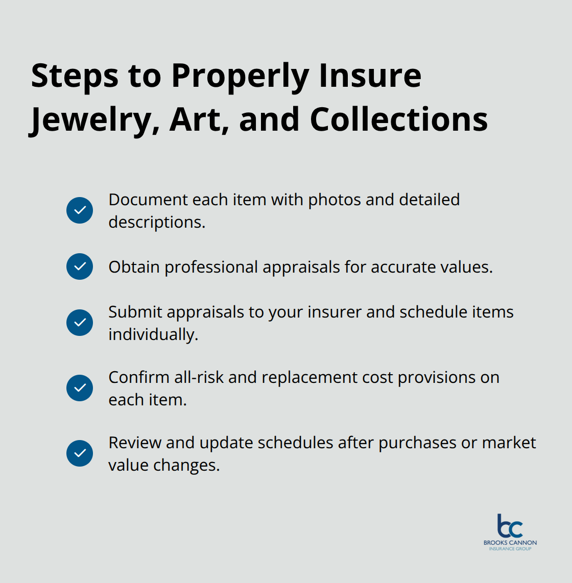 Checklist of actions to secure scheduled personal property coverage for valuables - premium home insurance Dallas