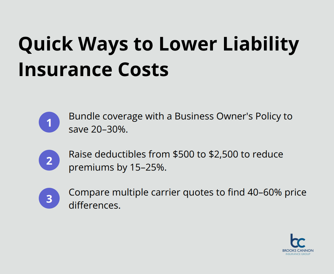 Compact list of three cost-saving strategies: BOP bundling, higher deductibles, and comparison shopping.